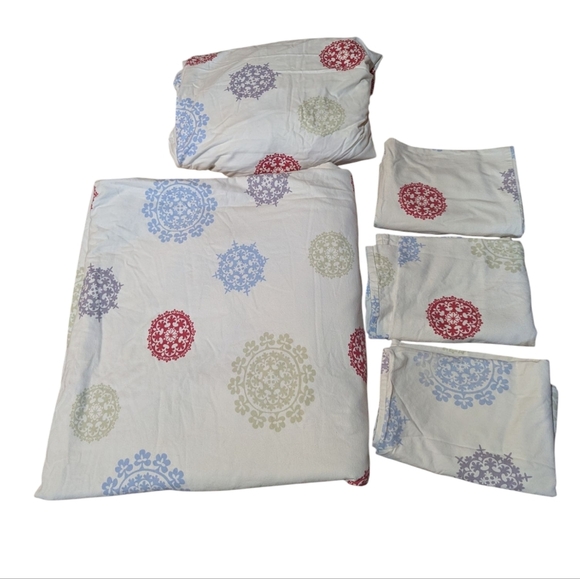 Garnet Hill Snowflake Flannel Duvet And Sheet Set Queen Supima Cotton - Picture 1 of 7